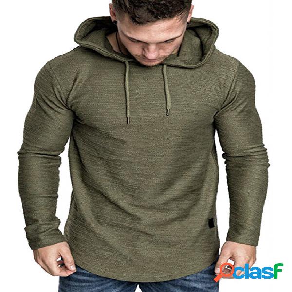 Casacos masculinos outono inverno com capuz liso com cordão