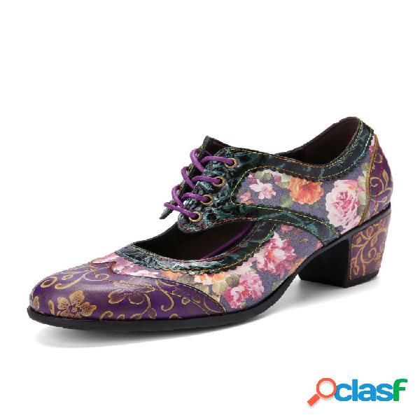 Socofy feminino com estampa floral vintage patchwork de
