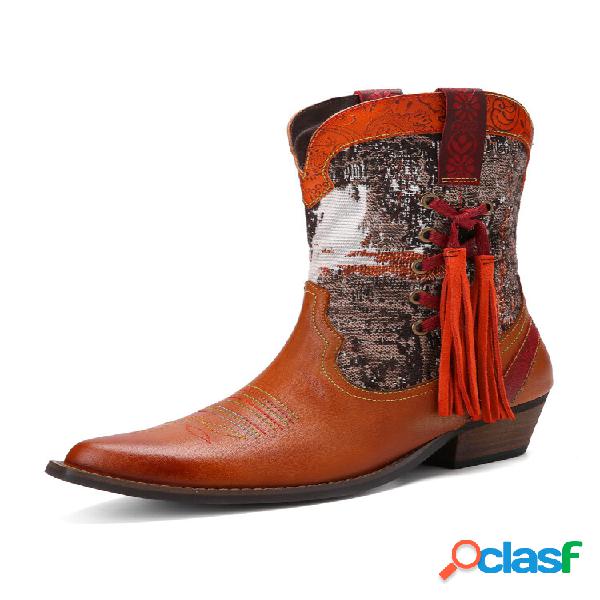 Borla de couro estampada retrô Socofy feminino Design