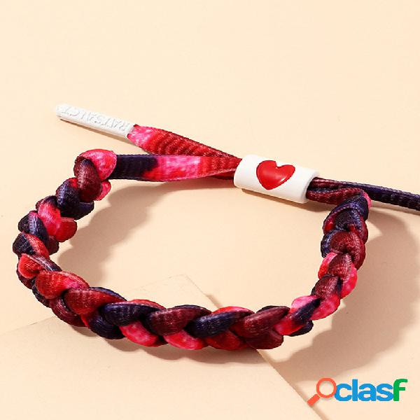 Trendy Peach Coração Pingente Pulseira de casal tecido