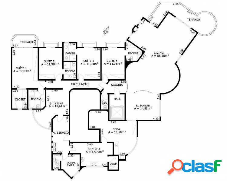 Apartamento Moema 3 quartos sendo 3 suites, 1 vagas, 277m.