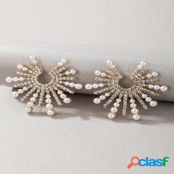 Trendy Pearl Brincos Temperament Alloy Diamond Brincos