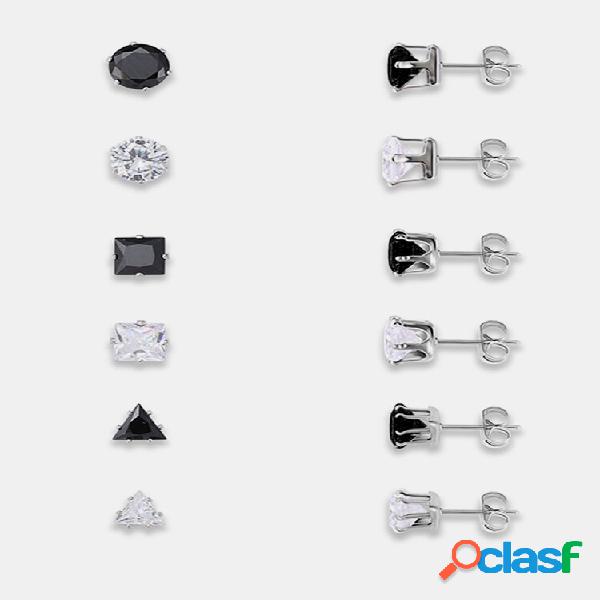 12 unidades Black e branco banhado a prata zircão