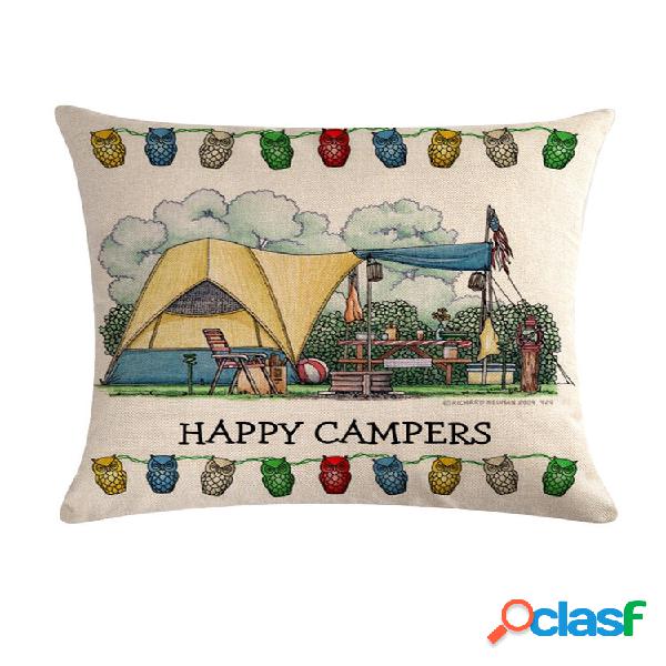 1 PC Vintage Cartoon Camper Van Padrão Fronha de linho Capa