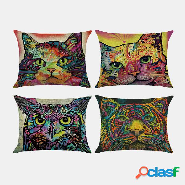 4 Pcs Colorful Animal Padrão Capa de Almofada de Linho para