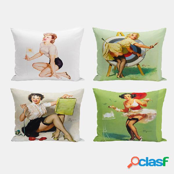 Fronha de 4 unidades com pôster retrô feminino Super Soft
