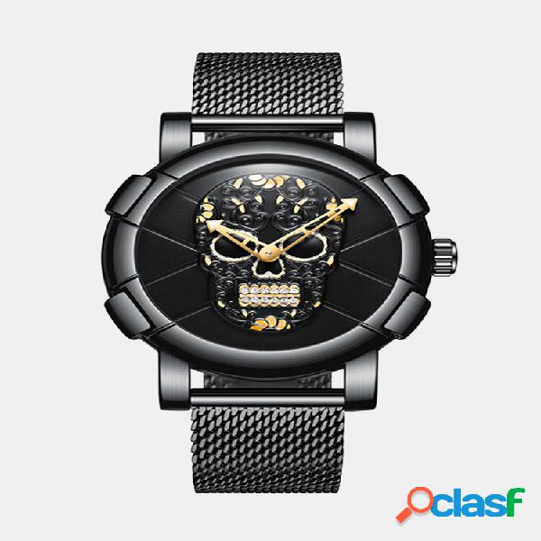 Moda Estilo Creative Quartz Watch 3D Caveira Masculino Pulso