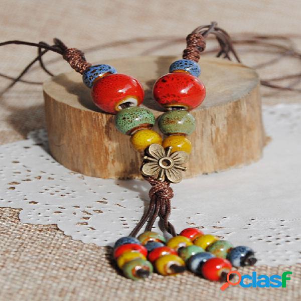 Vintage Flower Colorful Beaded Tassel Tecido à Mão