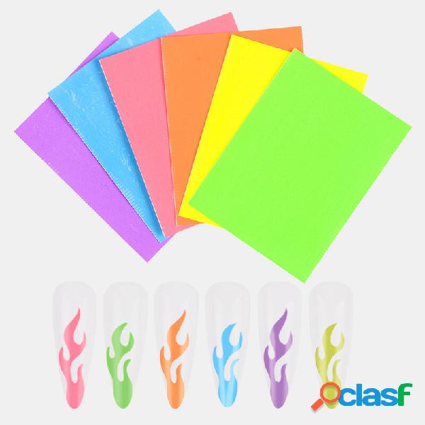 6 Cores / Kit Fluorescente Flame Unhas Adesivos Manicure