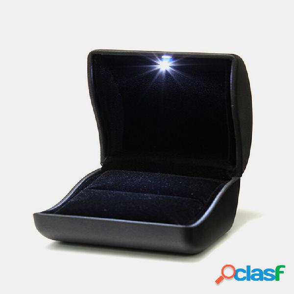 Anel de couro PU com iluminação LED Caixa Joias Caso