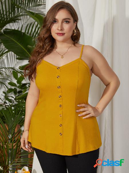 YOINS Plus Botão Spaghetti Strap Design Cami sem mangas