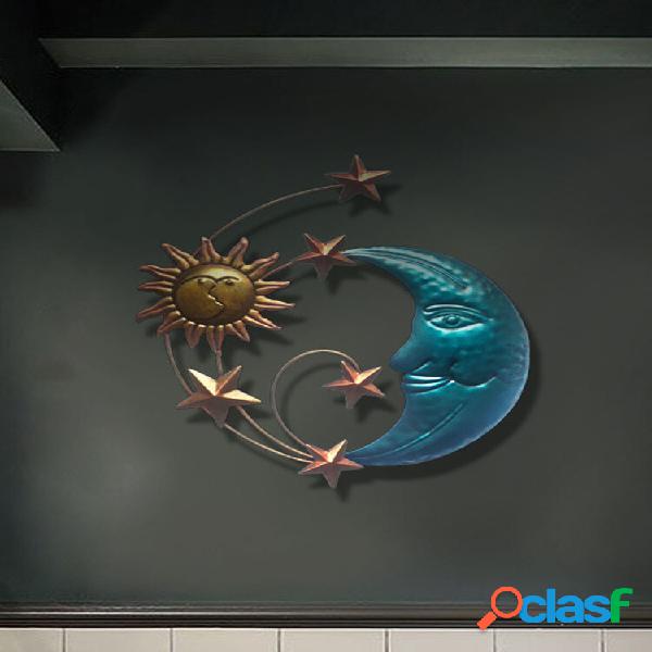 1 PC Ferro Sol Lua Rosto Arte Decoração de Parede