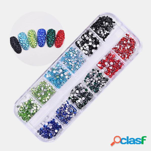 12 Grids / Caixa High Silver Flat Diamond Unhas Art