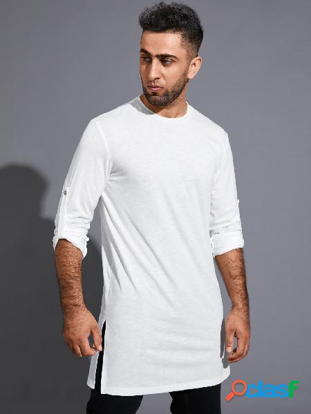 Camiseta masculina casual outono cor sólida confortável de