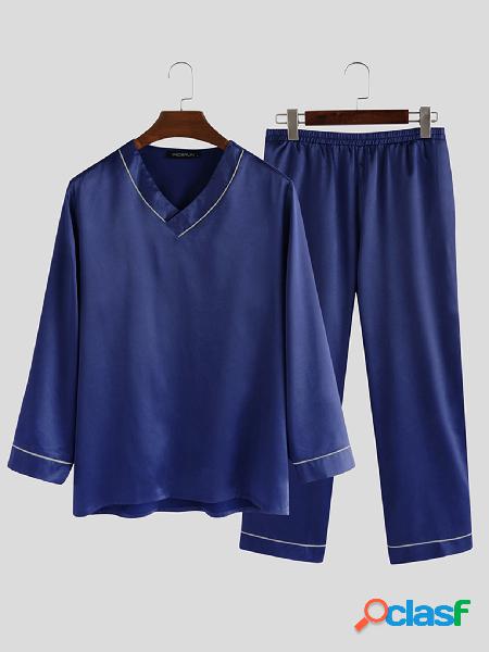 Conjunto de pijama INCERUN masculino casual liso de manga