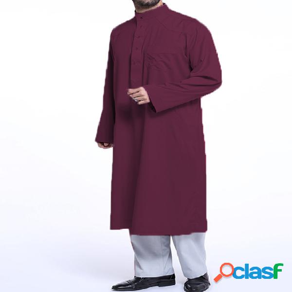 INCERUN Men Kaftan Muslim Pocket Front Stand Collar Manga