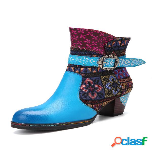 Socofy Retro Ombre Couro Azul Costura Treliça Étnica