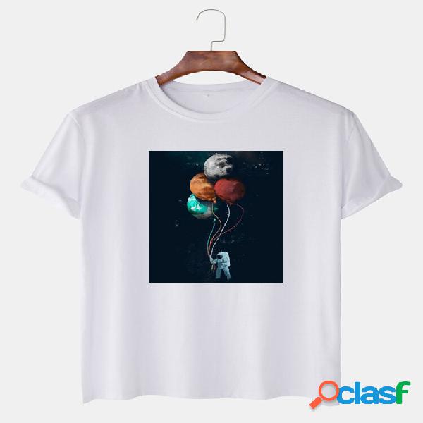 Camisetas masculinas Colorful Planet Astronaut Graphic Print