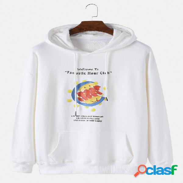 Mens algodão Texting Graphic Print Relaxed Fit Kangaroo