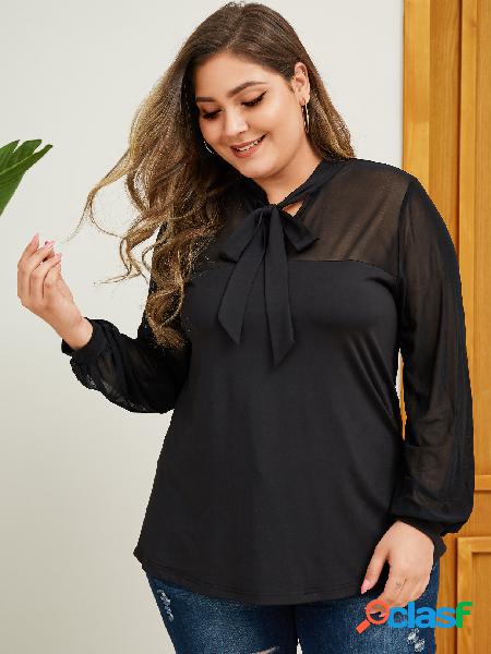 YOINS Plus Blusa tamanho preto malha Bowknot Design