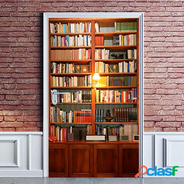1 PC 3D Real Adesivos de porta retro estante de livros para