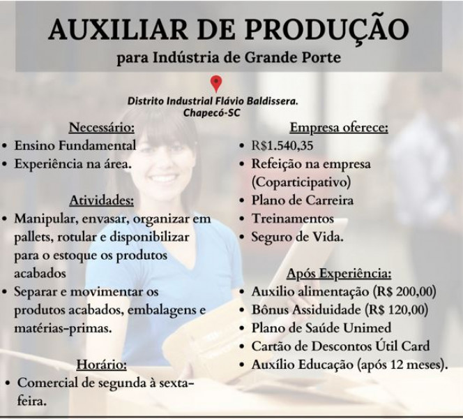 Contrata-se auxiliar de produção