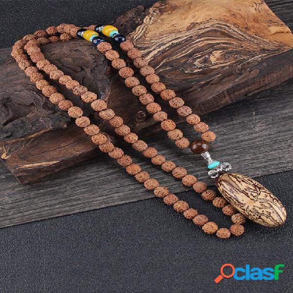 Colar longo vintage geométrico Pingente Bodhi Beads Resin