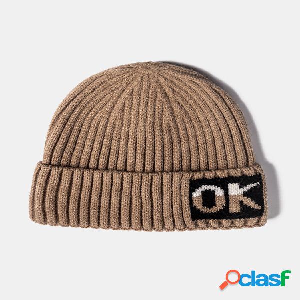 Gorro de calor externo unissex malha malha cor sólida carta
