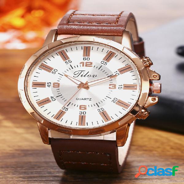 2 cores PU Alloy Men Vintage Watch Ponteiro Decorado Grande