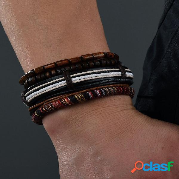 Pulseira Bohemian Multi Layer 5 unidades pulseira de couro