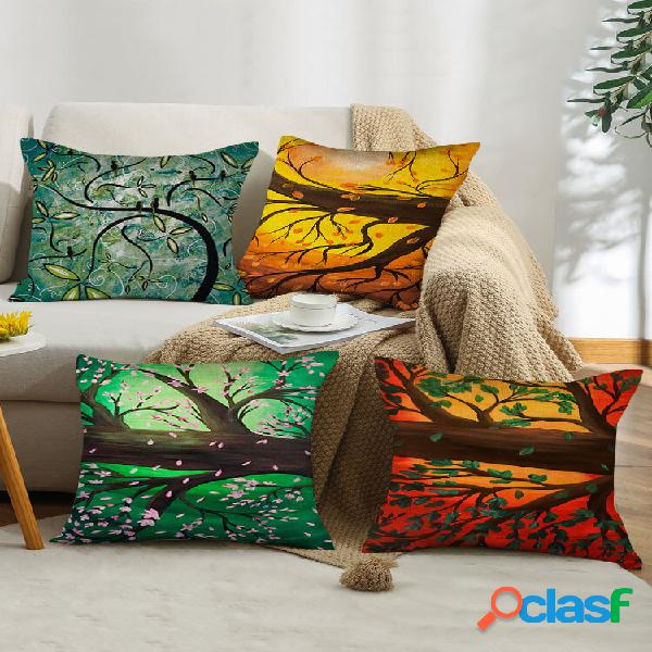 4 Pcs Landscape Óleo Painting Colorful Tree Blooms Print