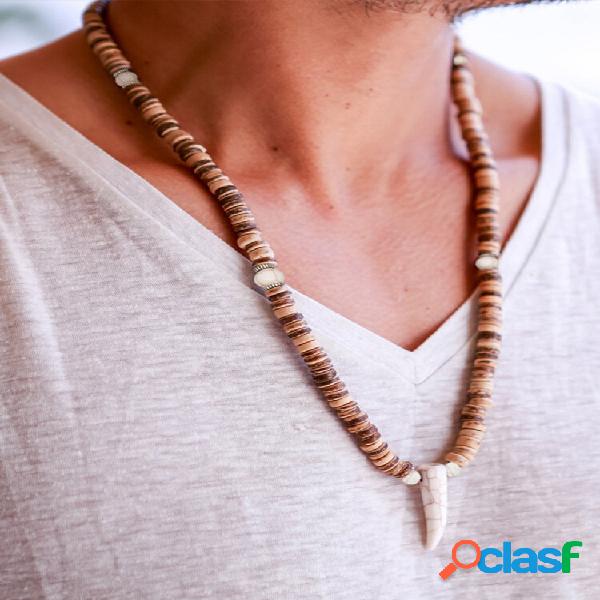 Bohemian Coco Shell frisado metal Folha clavícula corrente