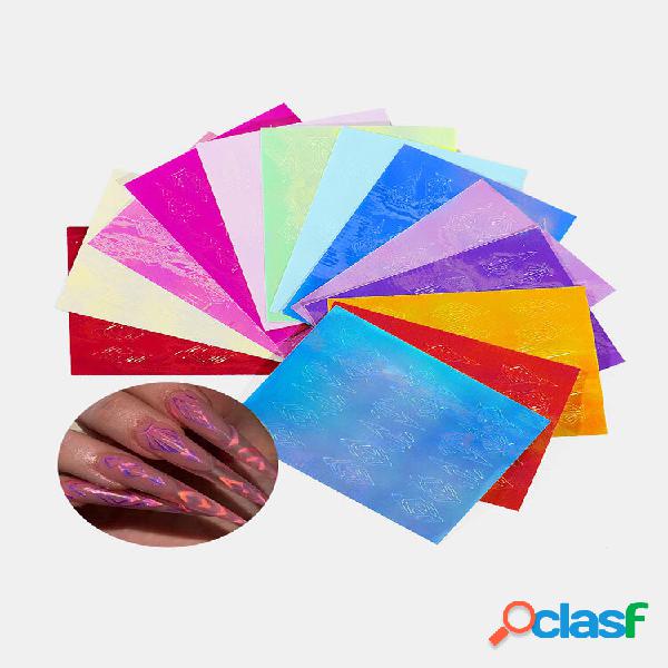 13 cores Unhas Flame Kit de adesivos 3D Laser Diamante Curve