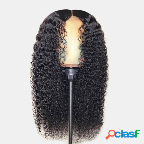 Natural Black comprimento médio longo encaracolado Cabelo