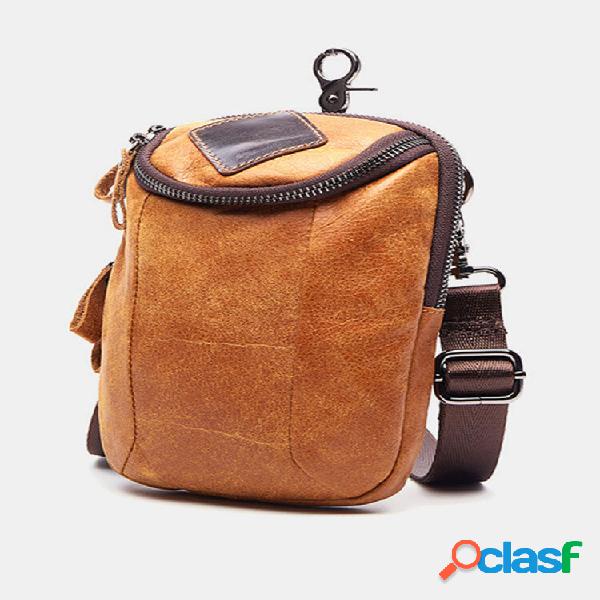 Zíper vintage 6 "masculino Couro Genuíno Telefone Bolsa