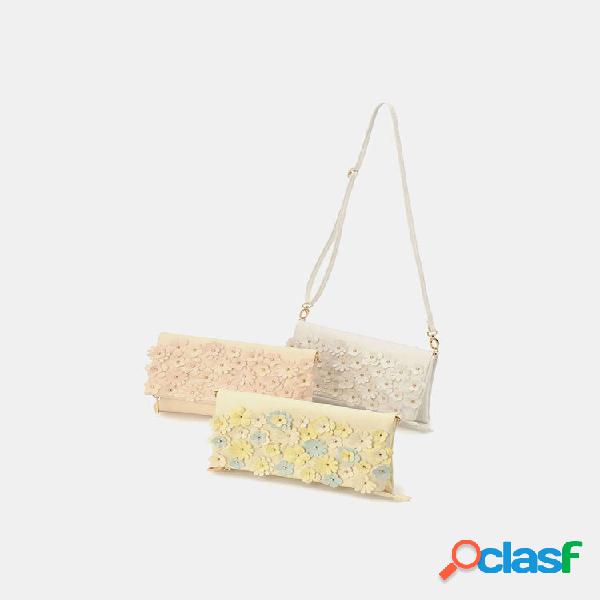 Carteira de couro sintético floral com vários bolsos