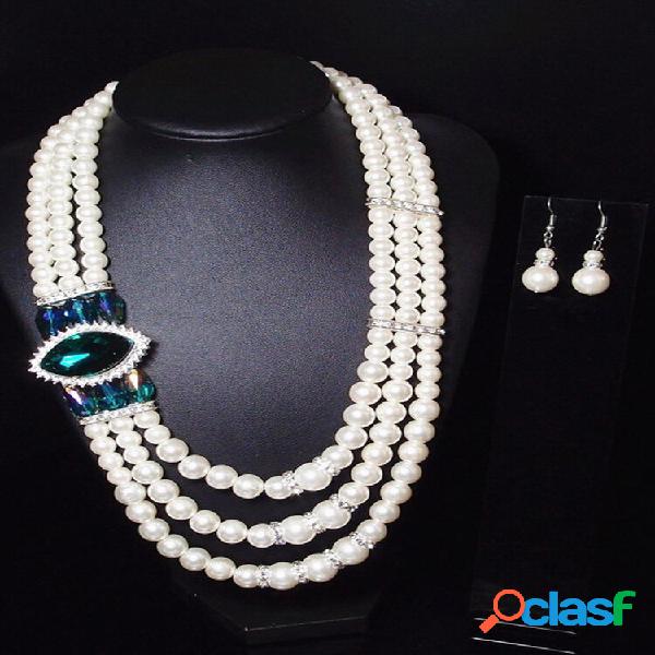 Conjunto de joias de casamento de pérolas femininas de luxo