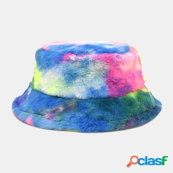 Balde de Moda Unissex Faux Rabbit Fur Colorful Tie-dye