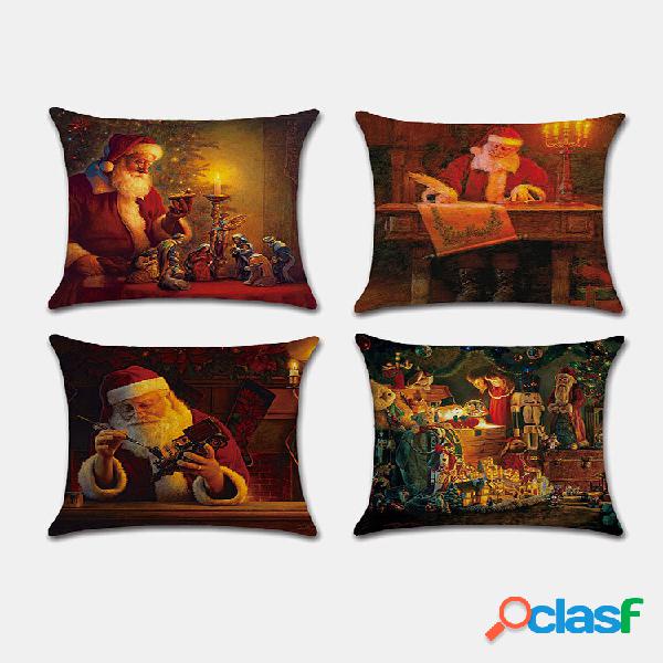 Conjunto de 4 peças A Natal Papai Noel Padrão Capa de
