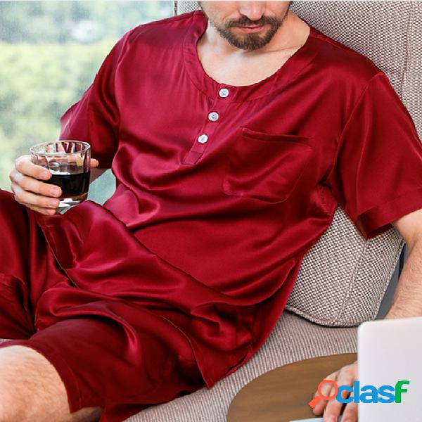 Conjunto de Pijama Masculino Lazer Casa de Seda Manga Curta