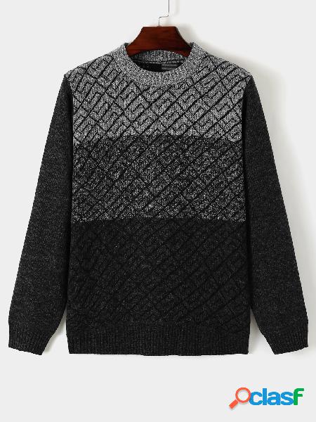 Suéter masculino casual confortável cor bloco redondo gola