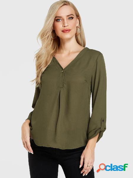 YOINS Army Green Button Design Blusa de mangas compridas com