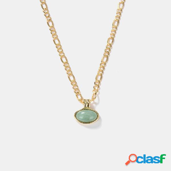 Trendy Simple Oval Natural Green Aventurina Pingente 18K