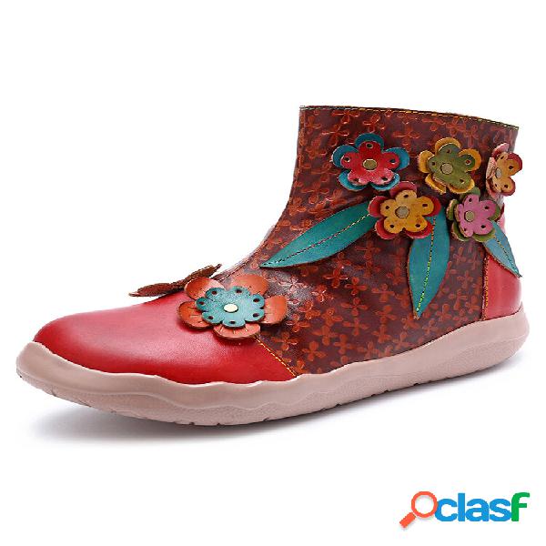 Socofy Retro Country Style Couro Decoração Floral Zíper