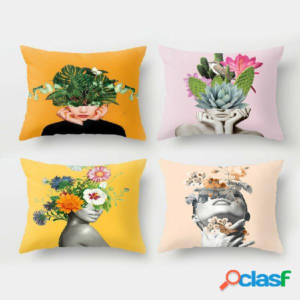 4 PCS Criativo Feminino Mulher Cabeça de Flor Avatar Fronha
