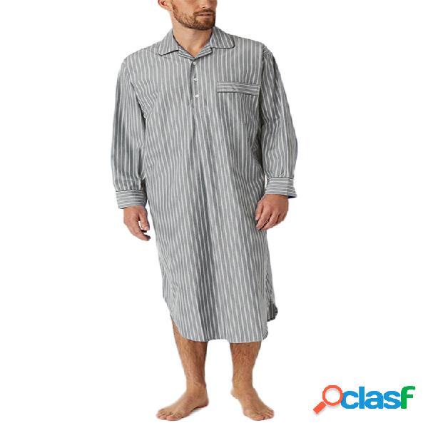 Loungewear masculino com botão de listra de lapela e bolso