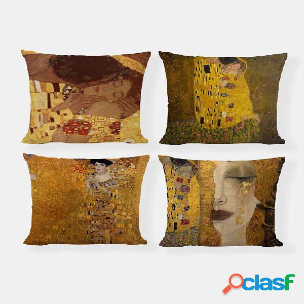 4 Pcs Abstract Óleo Pintando Personagem Padrão Capa de