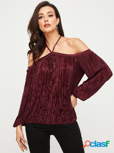 YOINS Borgonha Halter Mangas Compridas Tee