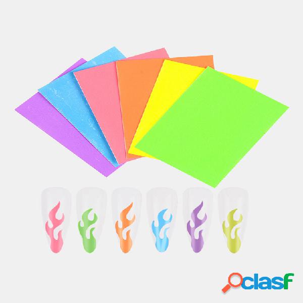 6 cores / kit fluorescente Flame Unhas adesivos manicure