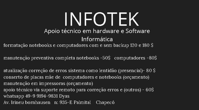 Infotek manutenção e suporte técnico informática